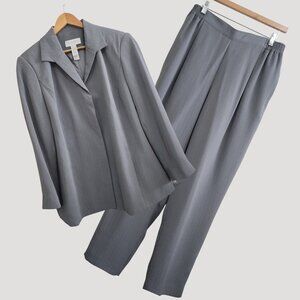 Liz Claiborne Light Gray Pinstripe Serene Minimalism Blazer Suit Set Size 14
